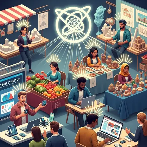 Colorful Entrepreneurship Market Scene: Innovators in Action