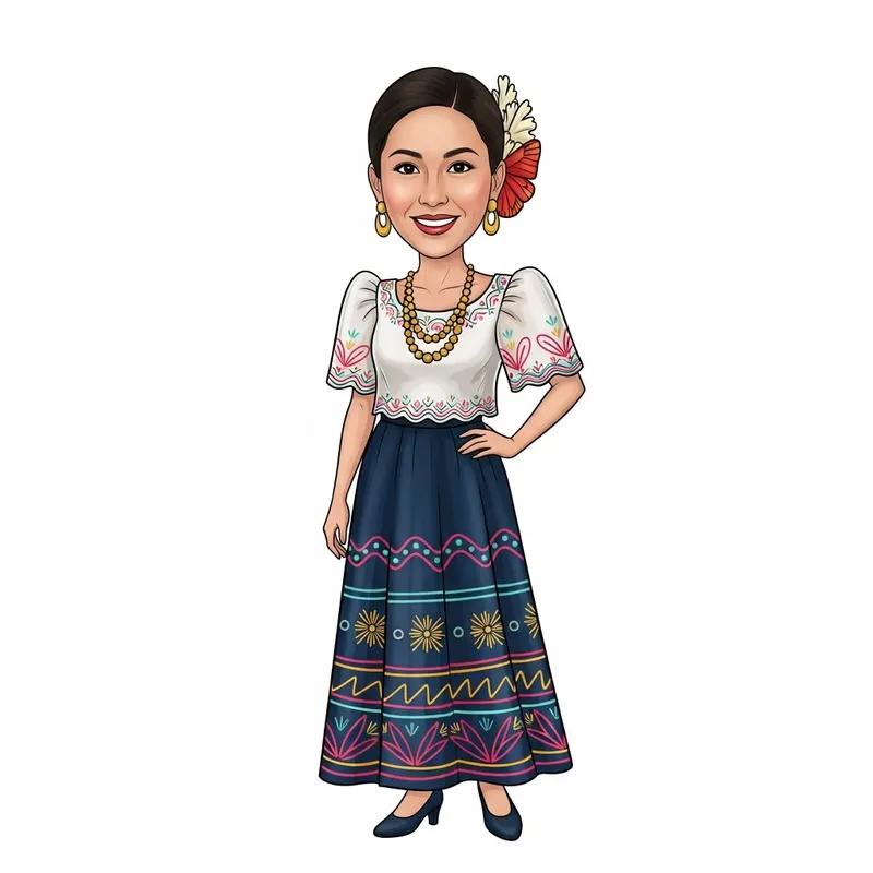Traditional Filipiniana Dress Caricature: Full Body Female Art