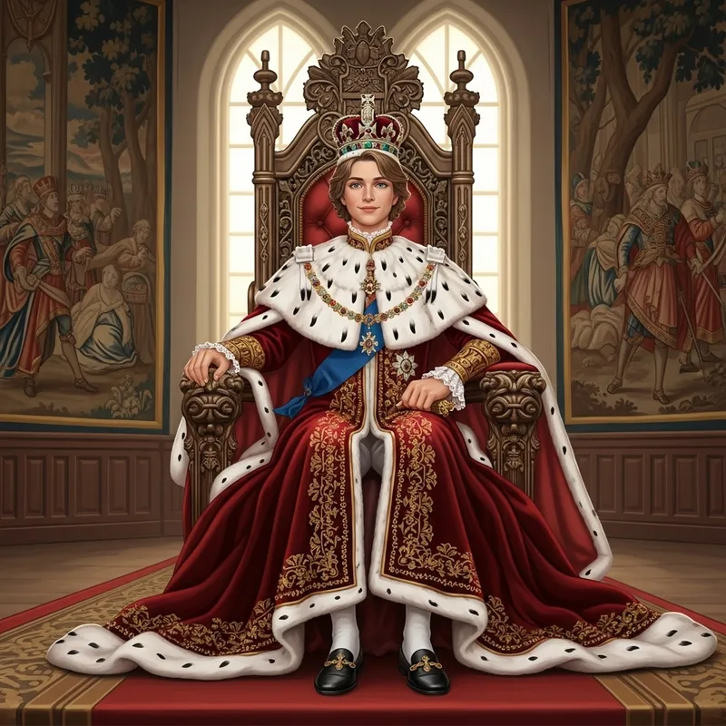 Regal Monarch Seated on Elegant Throne with Crown
