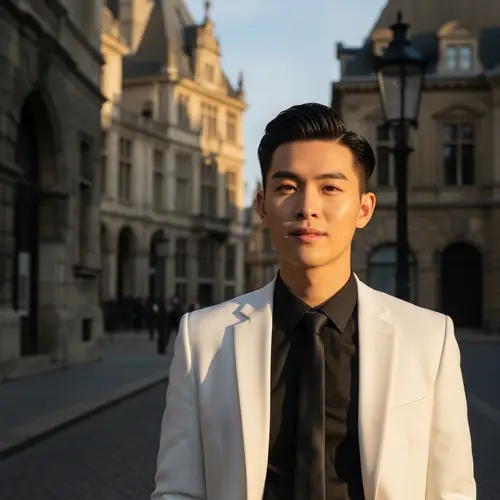 Sophisticated Young Man in White Blazer and Black Tie