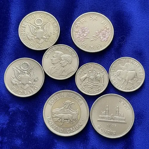 Official Coins: Global Collection on Blue Velvet Fabric