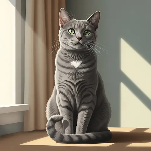 Domestic Short-Haired Cat | Plush Grey Coat & Green Eyes