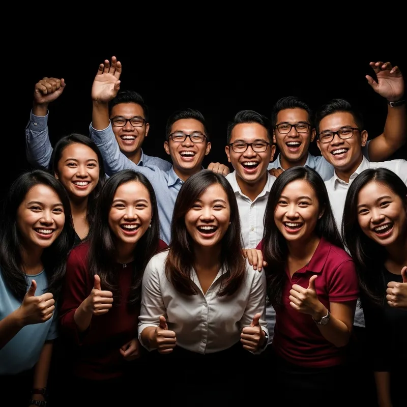 Happy Malaysian Students on a Dark Background
