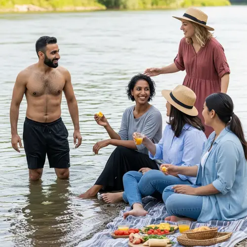 Diverse Group Enjoying a Sunny Day at the River
