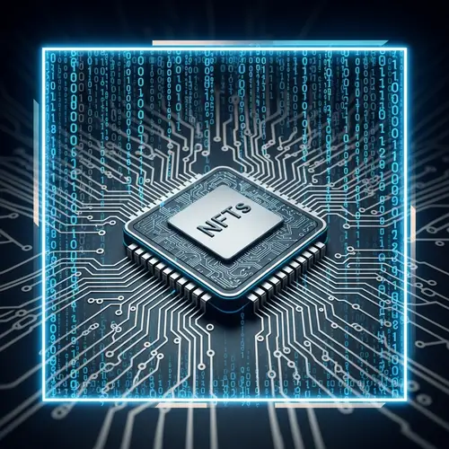 Futuristic Blockchain Artwork with 3D Computer Chip Design