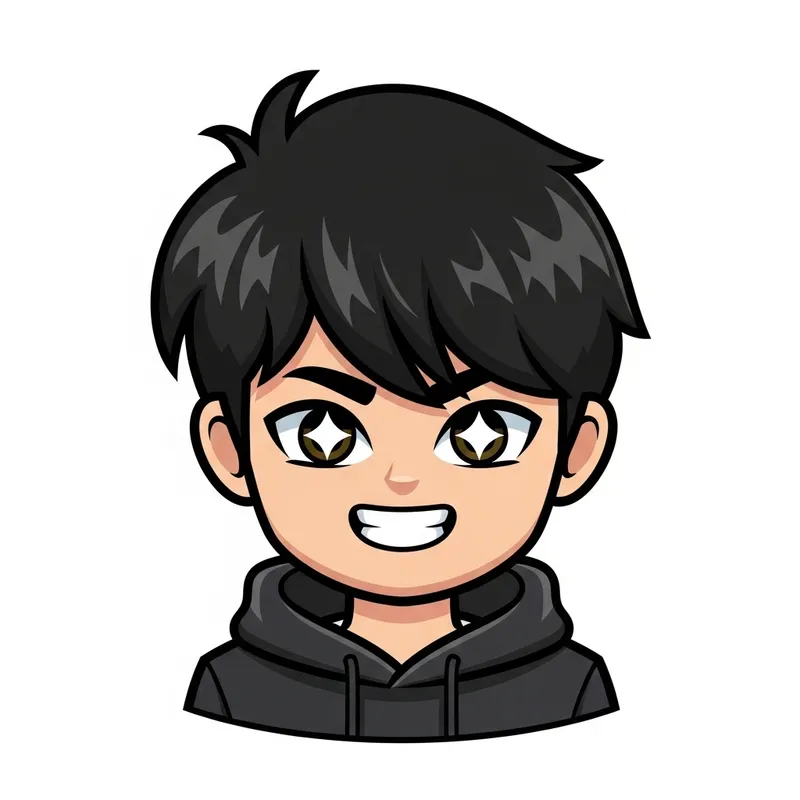 Boy with Black Hair Emoticon - Lively Twitch Style Illustration