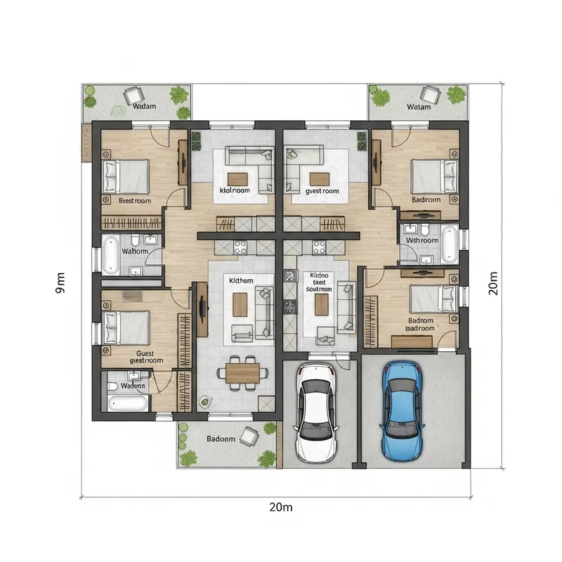 Detailed Two-Story Building Design for Independent Living Units with Garage