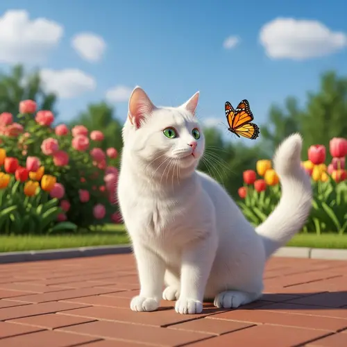Fluffy White Cat Enjoying Garden Views | Cute Green-Eyed Kitty