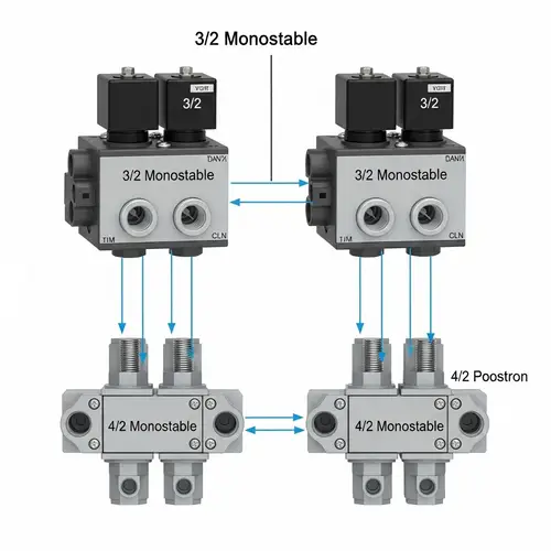 3/2 and 4/2 Monostable Solenoid Valves Combined Unit