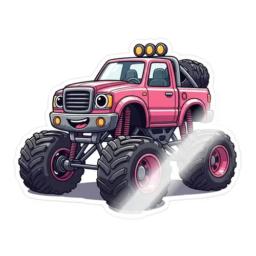 Cute Pink Monster Truck Sticker - Vibrant and Charming Design