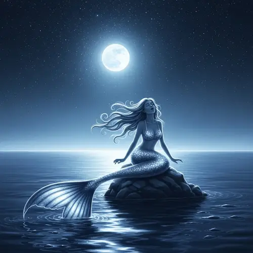 Mystical Mermaid Sings in Moonlit Ocean