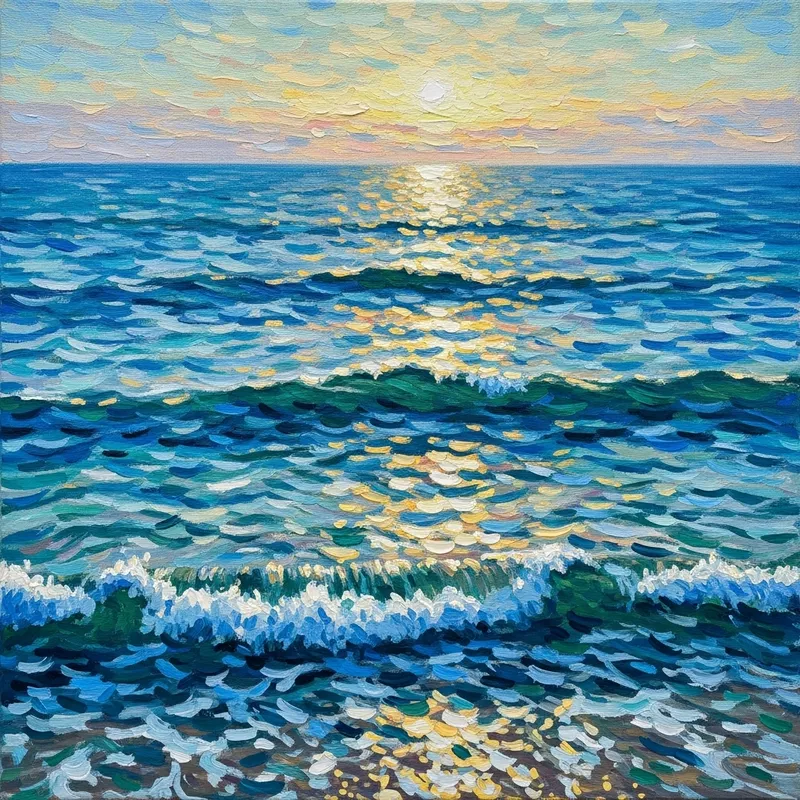 Impressionistic Ocean Painting - Serene Blues and Teals