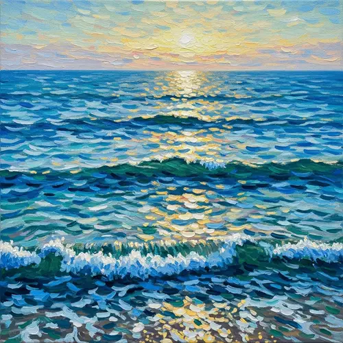 Impressionistic Ocean Painting - Serene Vista with Blues and Teals