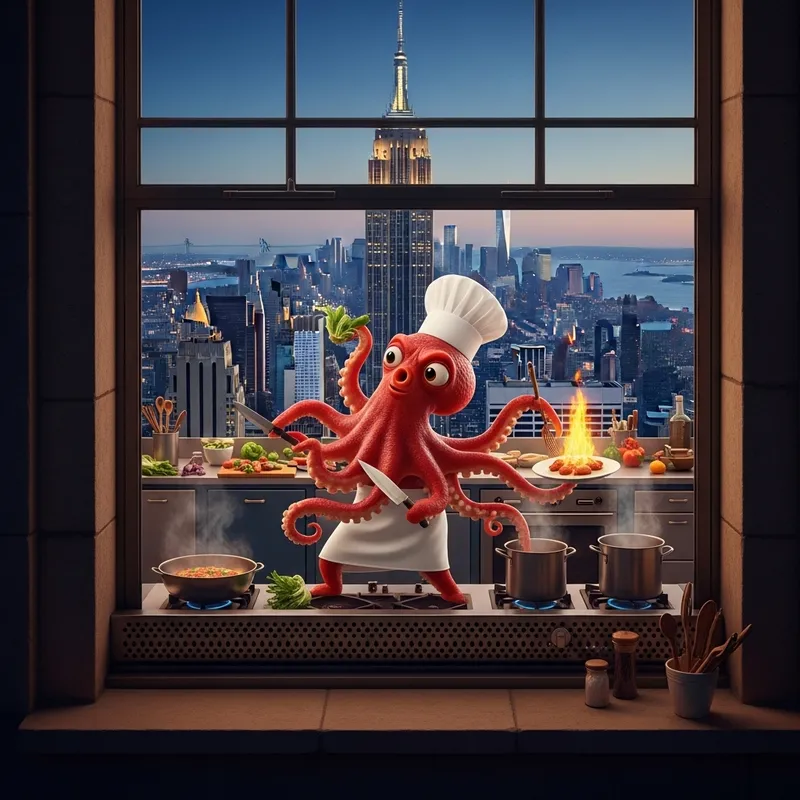 Vibrant New York City Kitchen Dance with Octopus Vibrant New York City Kitchen Dance with Octopus