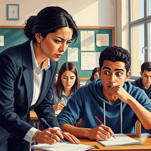 Modern Educational Scene: Hispanic Female Teacher Conducting Exam