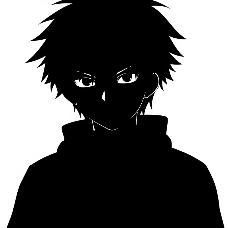 Black Anime-Style Character Silhouette Art