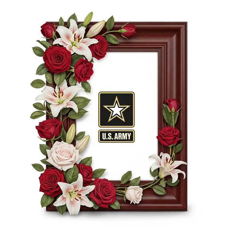 Floral Picture Frame with US Army Emblem | Elegant Design