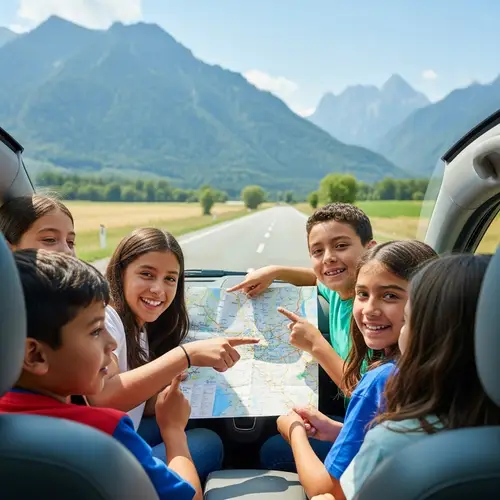 Hispanic Children Joyfully On Road Trip Exploring Nature