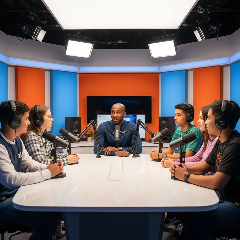 Engaging Podcast Interview with Charismatic Host in Modern Studio Engaging Podcast Interview with Charismatic Host in Modern Studio