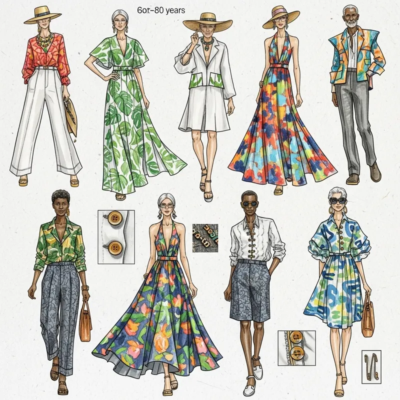 Unique and Creative Summer Fashion Sketches for Bold, Vibrant People 60-80 Years
