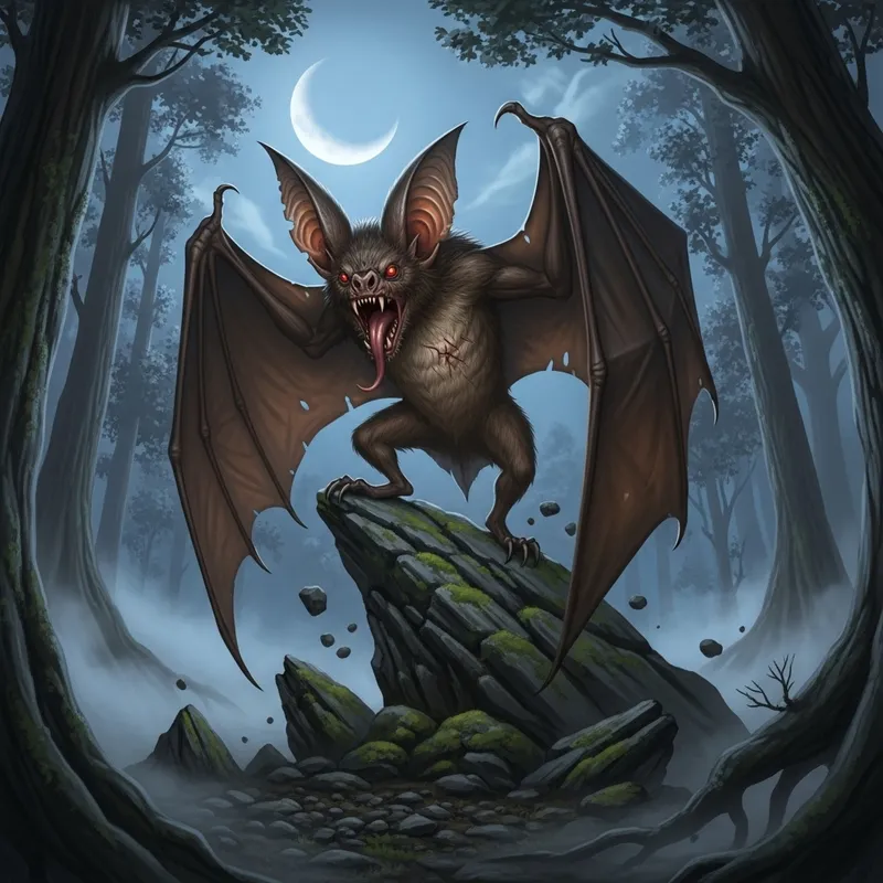 Giant Bat Barings Its Teeth on a Rock