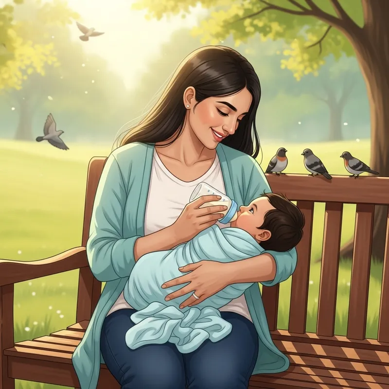 Heartwarming Image of South Asian Mother Nursing Baby in Peaceful Park Heartwarming Image of South Asian Mother Nursing Baby in Peaceful Park