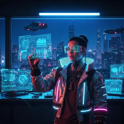 Futuristic University Student in Cyberpunk Setting