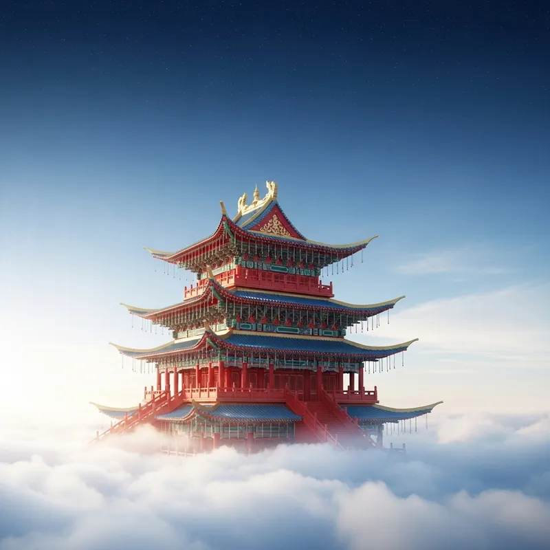Chinese Celestial Palace Above Clouds | Mystical Scene