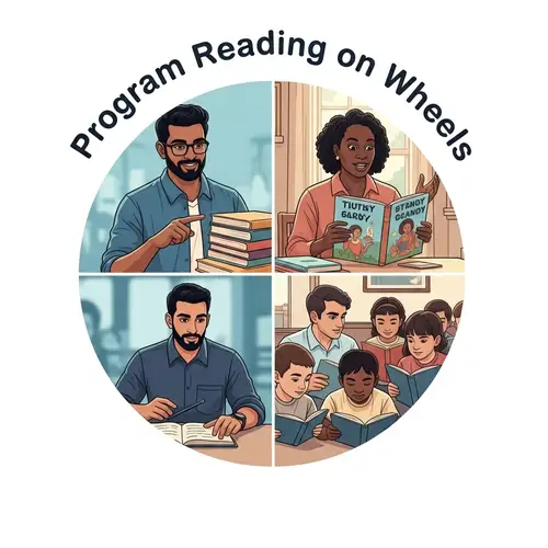 Program Reading on Wheels: Illustrated Logo for Educational Journey