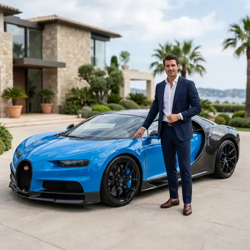 Luxury Model with Bugatti Sports Car