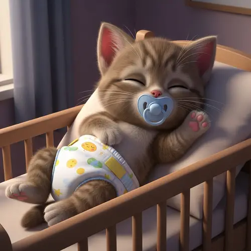 Cute Baby Kitten Sleeping in Crib | Adorable Kitten Image