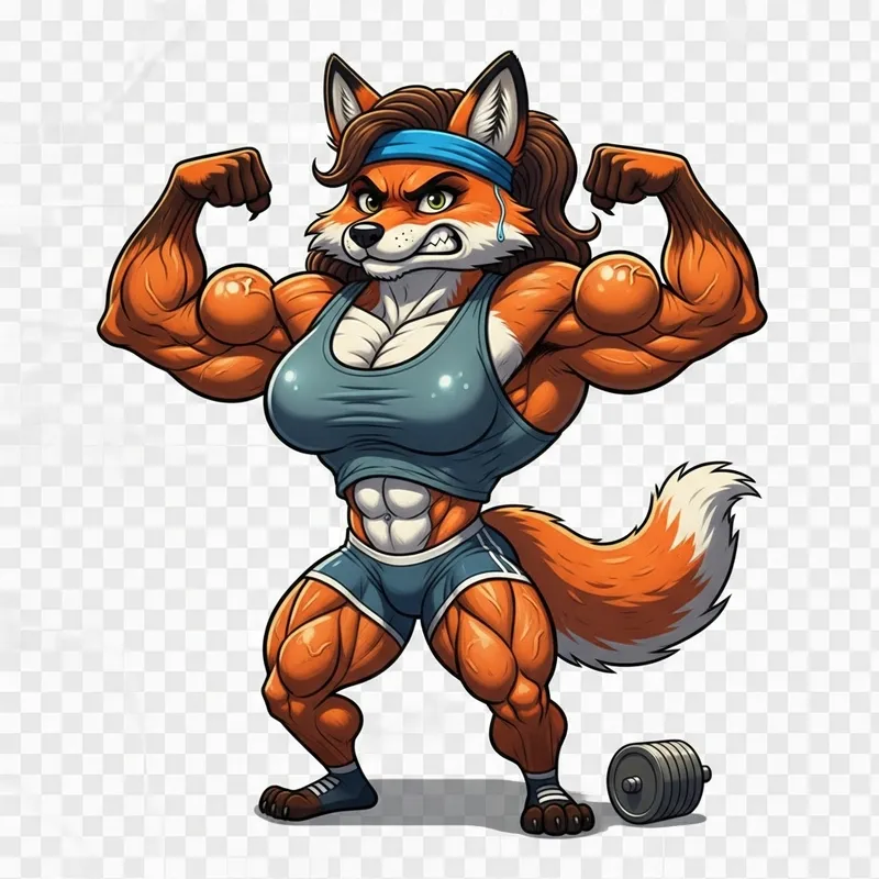 Muscular Cartoon Fox: Bodybuilder in Workout Gear