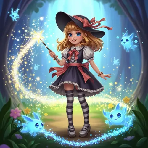 Cute 12-Year-Old Magic Girl with Sparkly Wand | Enchanting Imagery