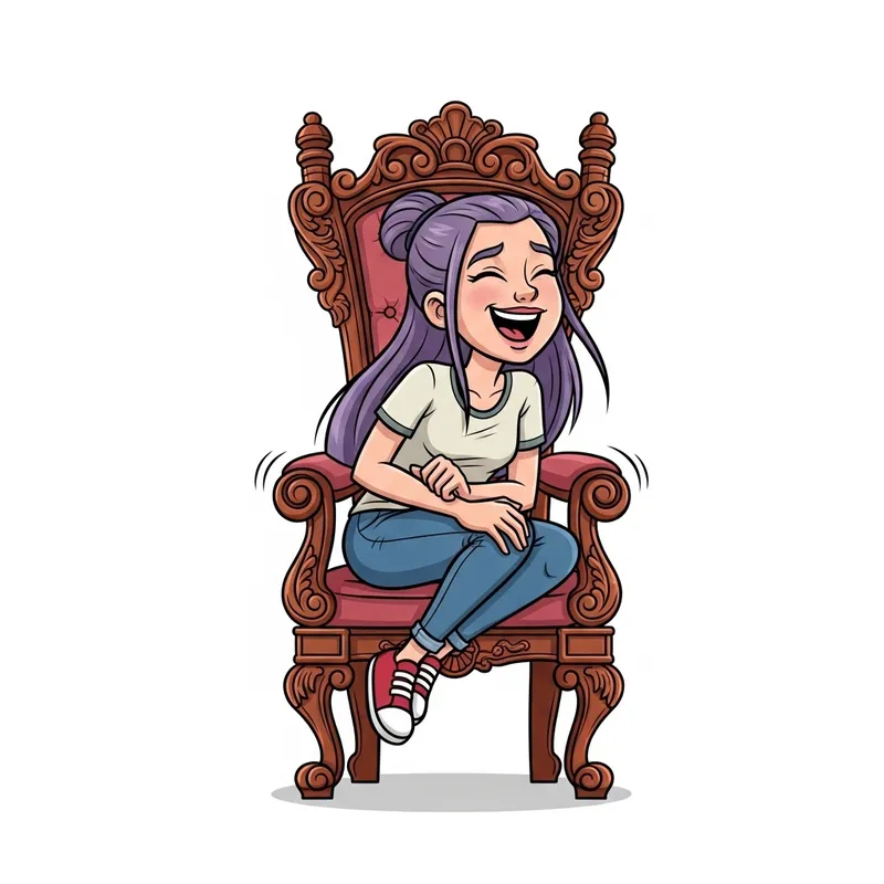 Animated Teenage Girl Laughing on Polished Mahogany Chair