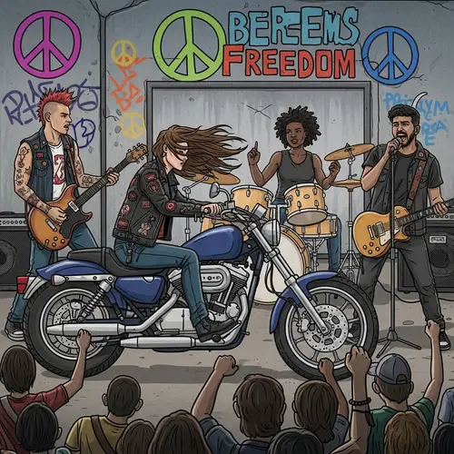 Rebellious Lifestyle: Indigo Motorcycle, Punk Rock Band, Graffiti Walls