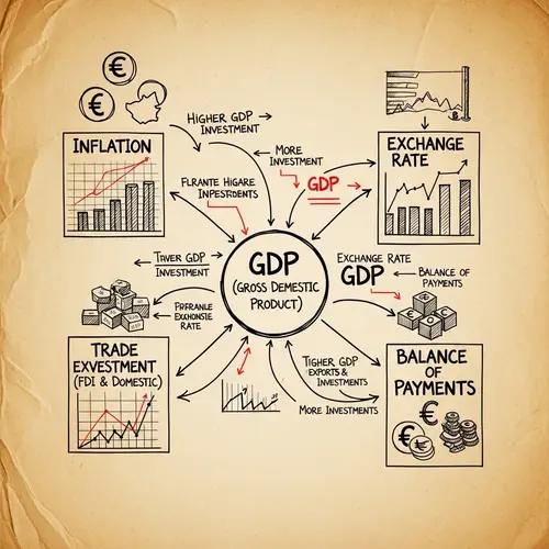 Economic Factors Interconnection: GDP, Inflation, Exchange Rate, Trade, Investment & BOP