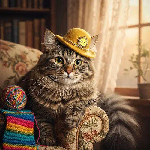 Adorable Cat in a Cute Pin Adorned Hat
