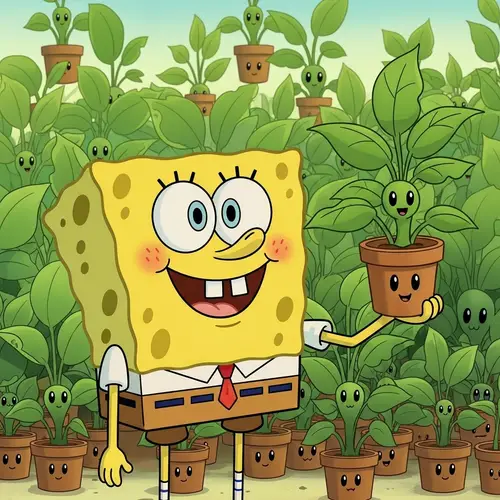 Cheerful Cartoon Sponge Character with Goofy Expression