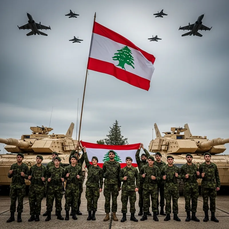 Lebanese Soldiers Unite Under Flag with Tanks and Jets