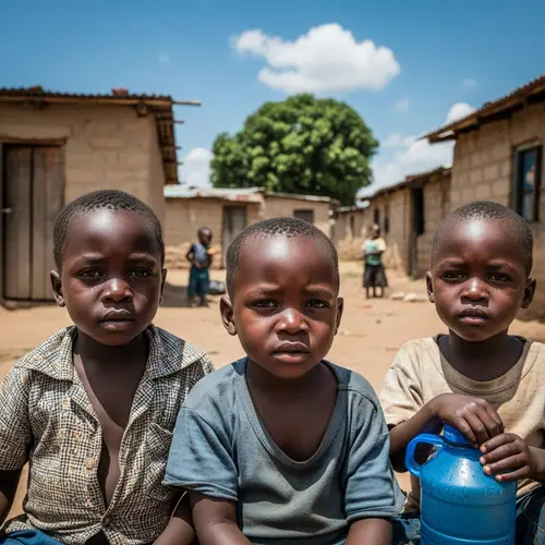 African Children in Need: Seeking Food and Water in Poor Living Conditions