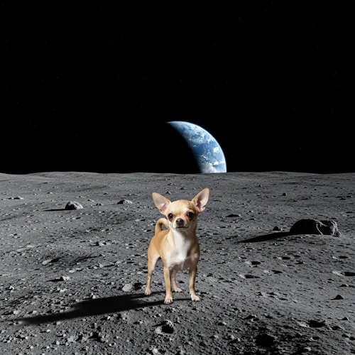 Tiny Chihuahua on the Moon - Lunar Landscape Adventure
