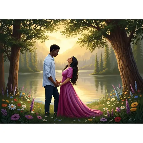 Romanticism Art: Serene Love by Tranquil Lake