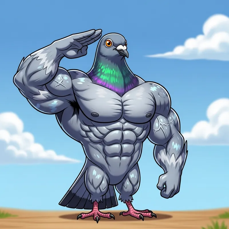 Muscular Pigeon Saluting | Strong Cartoon Character