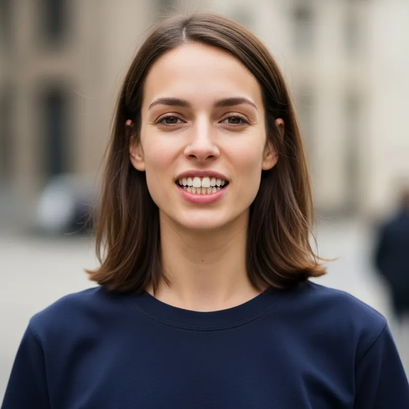 Slim Caucasian Woman with Fine Face, Big Teeth, and Brown Hair