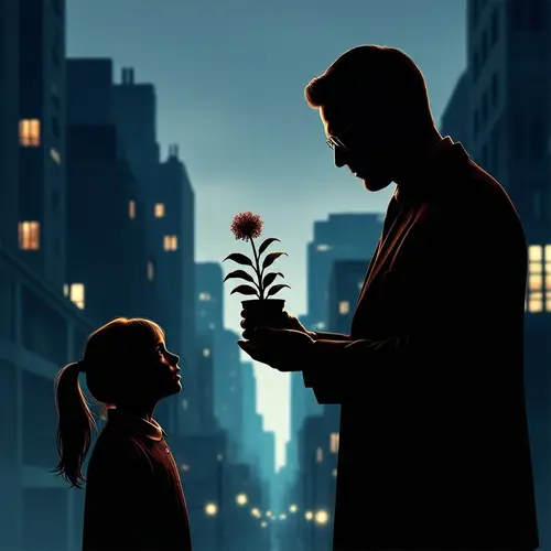 Silhouette Composition of Professional and Young Girl in Urban Setting