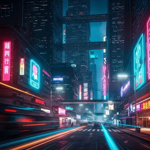 Futuristic Cityscape: Vibrant Neon Lights & High-Tech Marvels