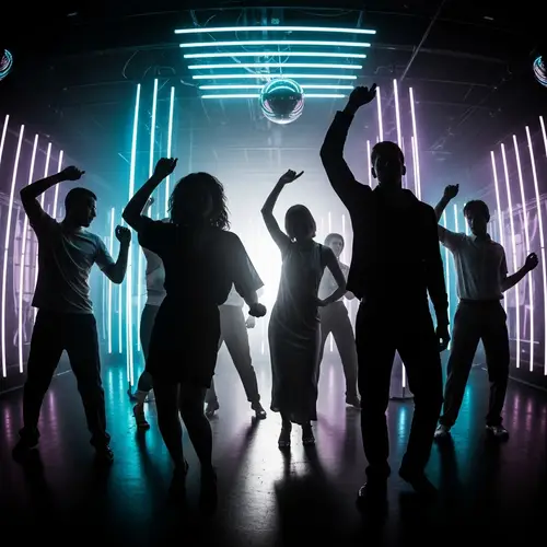 Dynamic Black and White Technoclub Silhouettes | Exciting Dance and Celebration