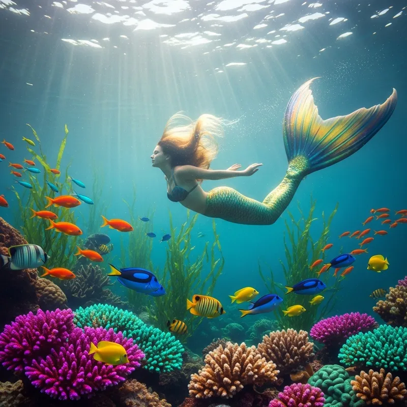 Surreal Mermaid in Underwater Scene
