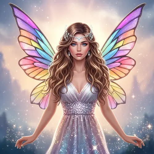 Enchanting Fantasy Fairy with Honey Blonde Hair & Colorful Wings