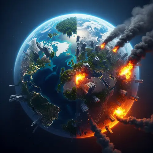 Divided Earth: Peaceful vs. Burning | Conservation & Destruction